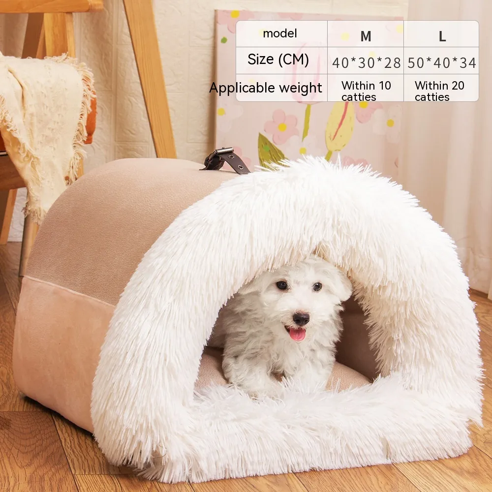 LACKUST All-Season Semi-Enclosed Plush Pet Nest, White