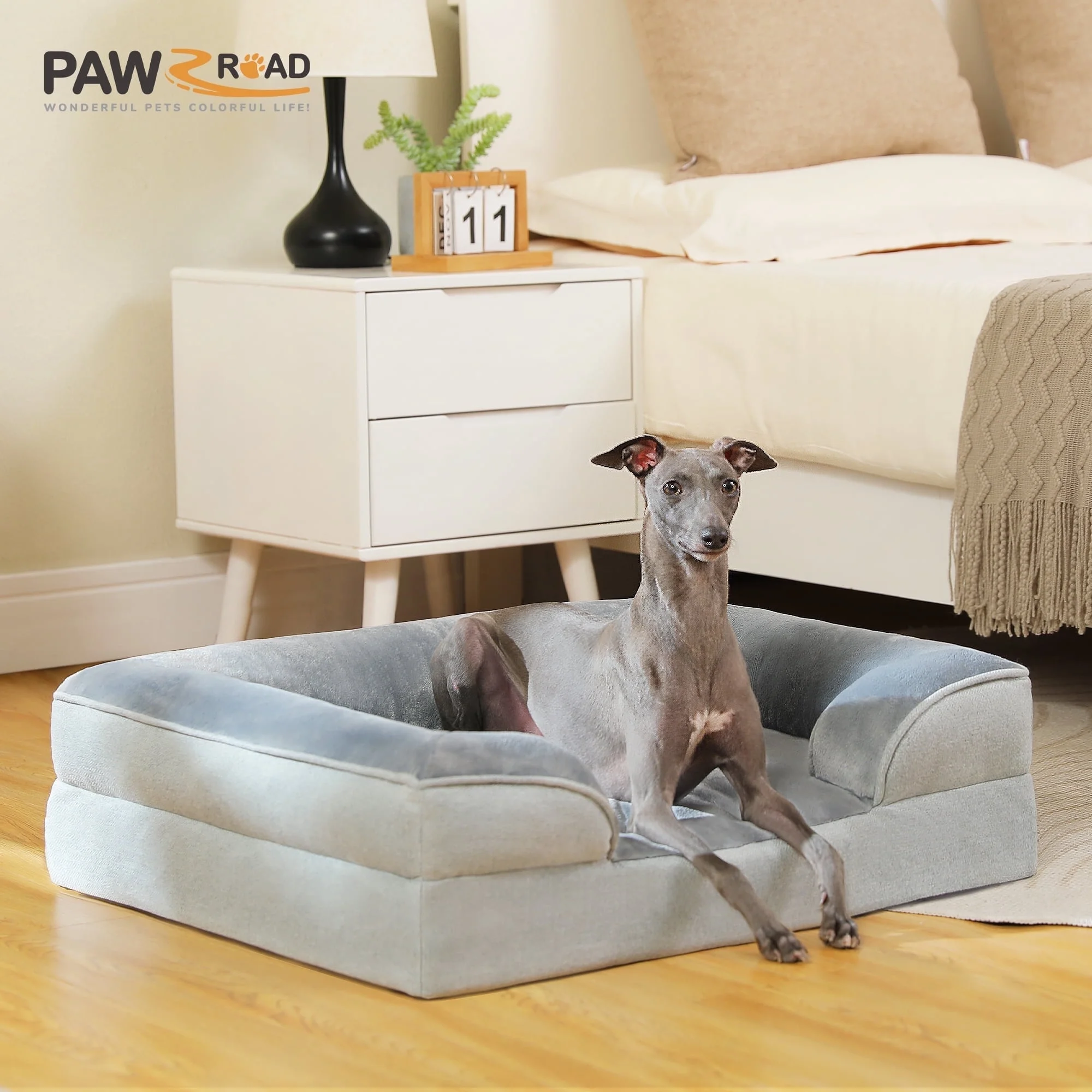 PAWZ Road Orthopedic Dog Bed with Removable Washable Cover and Non-Slip Bottom, Gray